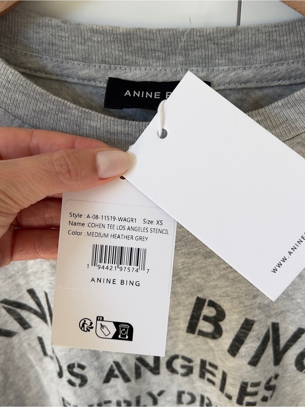 Anine Bing Cohen La Beverly Hills Tee in Washed Heather Grey NWT - Picture 5 of 8